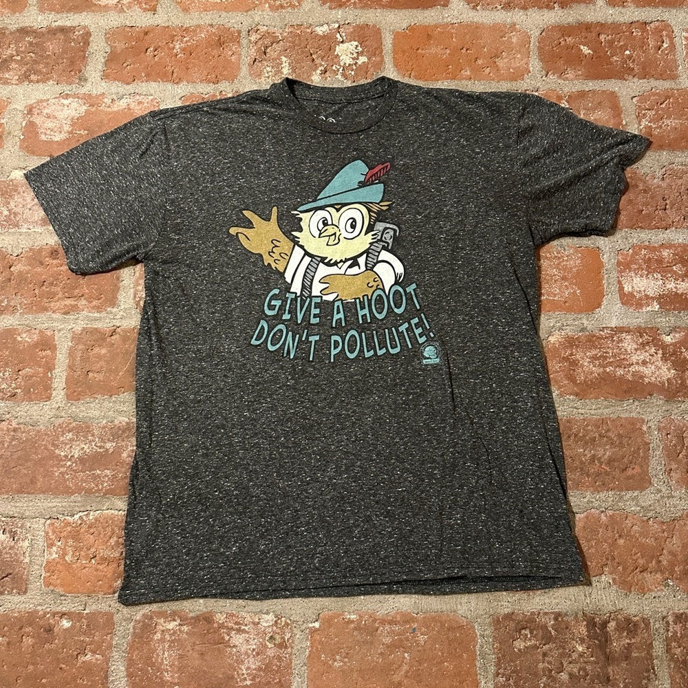 Tee Luv Speckled Onyx Snow Cotton Polyester XL T-Shirt Give A Hoot Don't Pollute